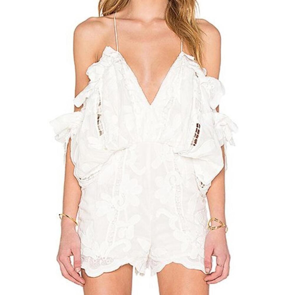 Alice McCall White Lace Shake It Off Romper 0 Bohemian Resortwear Embroidery - Picture 1 of 6